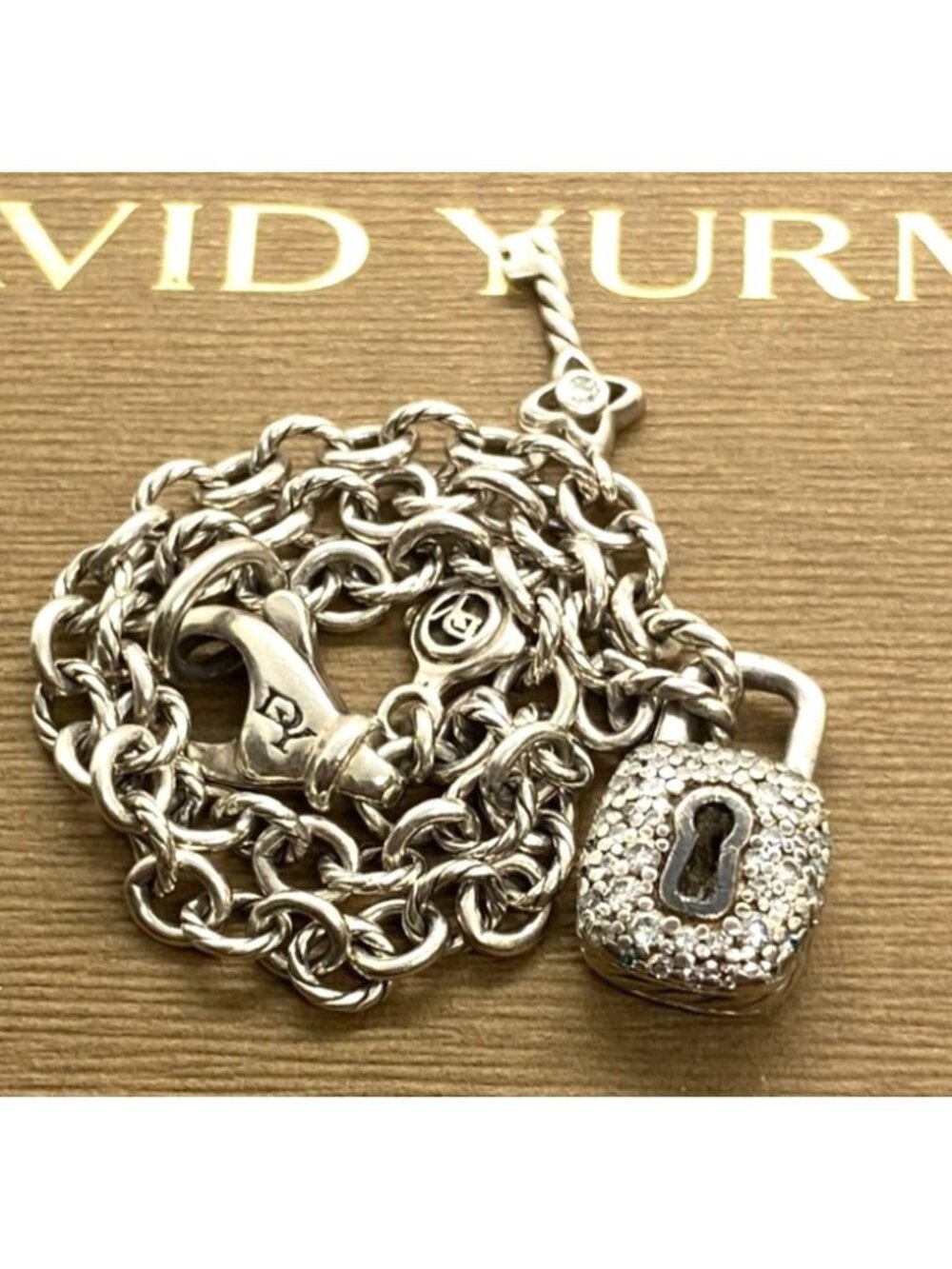 David Yurman Diamond Lock and Key Diamond Bracelet Sterling Silver 925